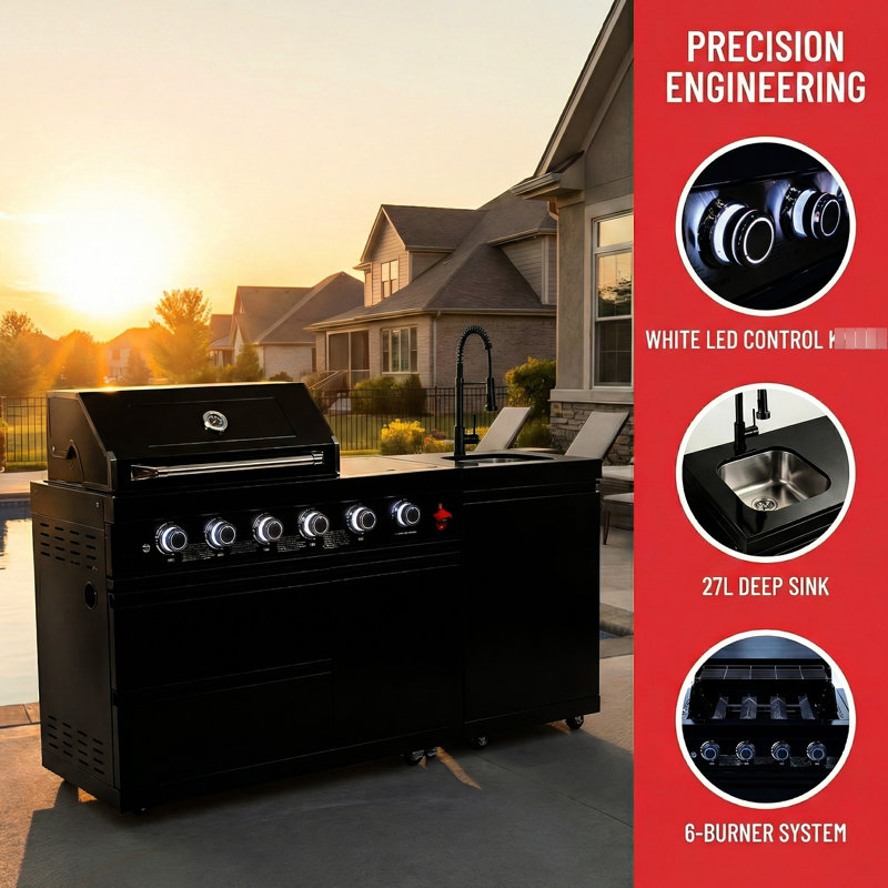 Barbecue de cuisine au gaz 46 pouces 4 72000 avec brûleur latéral rond, ensemble et tablettes réglables pour barbecue