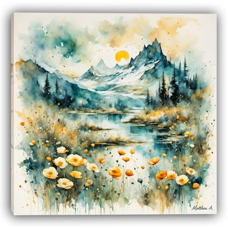Golden Peaks and Meadow Blooms - Art mural sur toile tendue, H 30 po x l 30 po