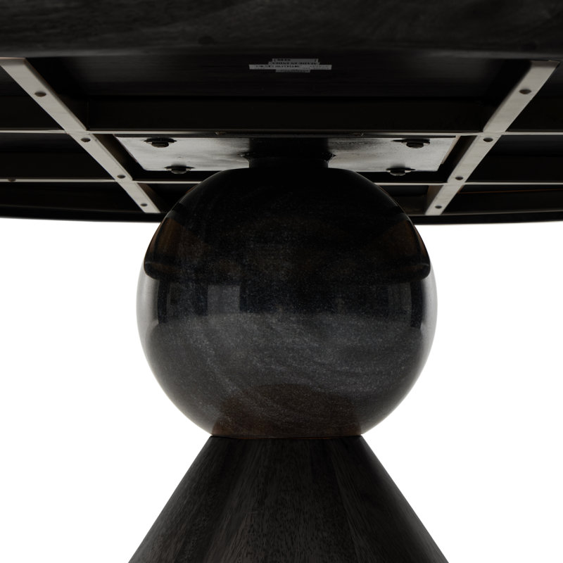 Bibianna Round Solid Wood Dining Table, Worn Black/Black Marble