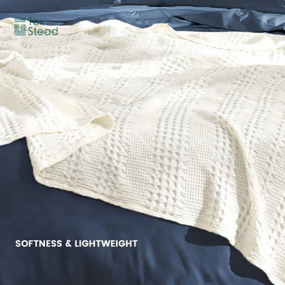 Twin Bamboo Waffle Knit Blanket – Lightweight Breathable Bed Throw For All Seasons, Soft Textured Decorative Blanket