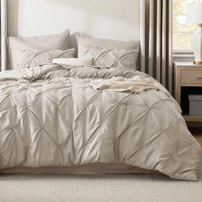 Bedsure Full Size Comforter Sets - Bedding Sets Full 7 Pieces, Pintuck Bed in a Bag Beige Bed Set with Comforter, Sheets, Pillowcases & Shams