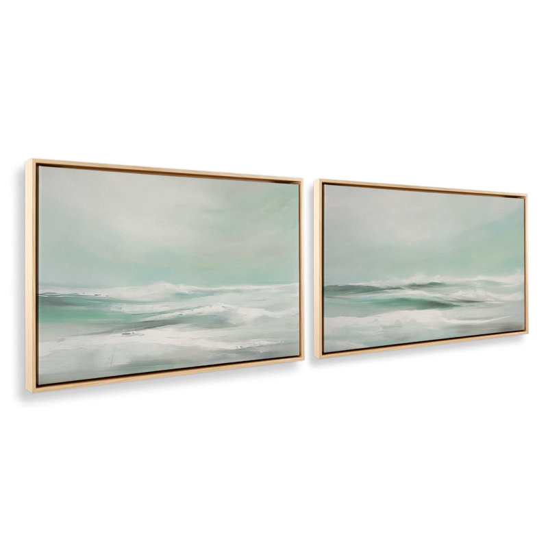 Serene Swells, ensemble de 2 toiles encadrées, Cadre américain en érable flottant, H 48,75 po x l 97,5 po x P 1,75 po