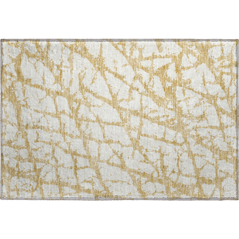 Premium Machine Washable Prisco Gold Rug, Rectangle 1'8" x 2'6"
