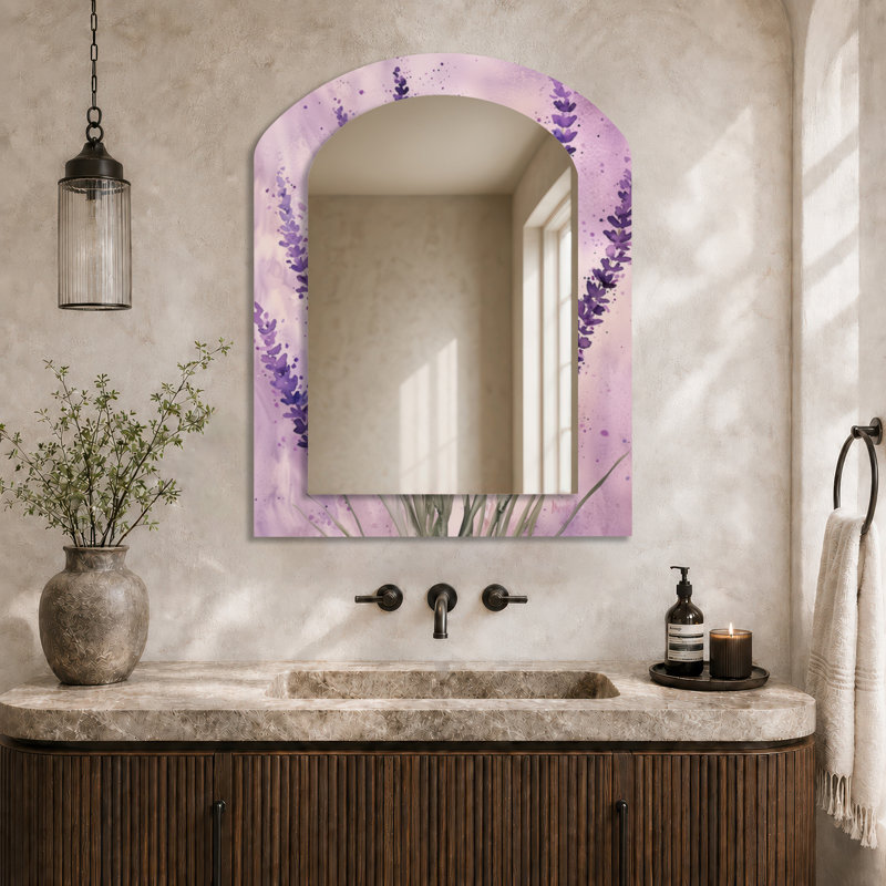 Miroir décoratif Botanical Arched - Lavender Meadows in France, impression sur métal, 43" x 33"