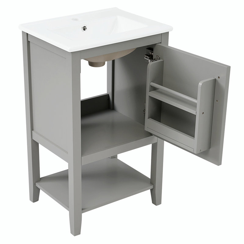 Ensemble de meuble-lavabo simple 20 po avec plateau en céramique Joddie, Gris