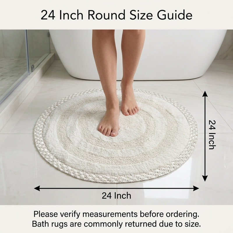 Adiraica 100% Cotton Bath Rug, Ivory
