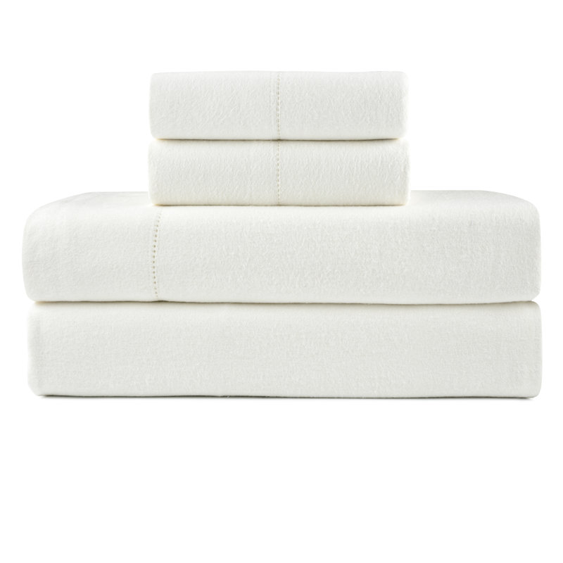 Pointehaven 180 GSM Cotton Pearl Ivory Flannel Deep Pocket 4 pc Sheet Set, Queen, Queen Sheet Set with 2 Pillowcases, Ivory