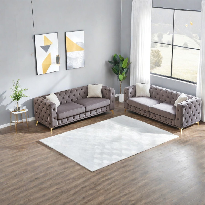Ensemble de canapés à compression, velours gris, mobilier de maison moderne 3 places