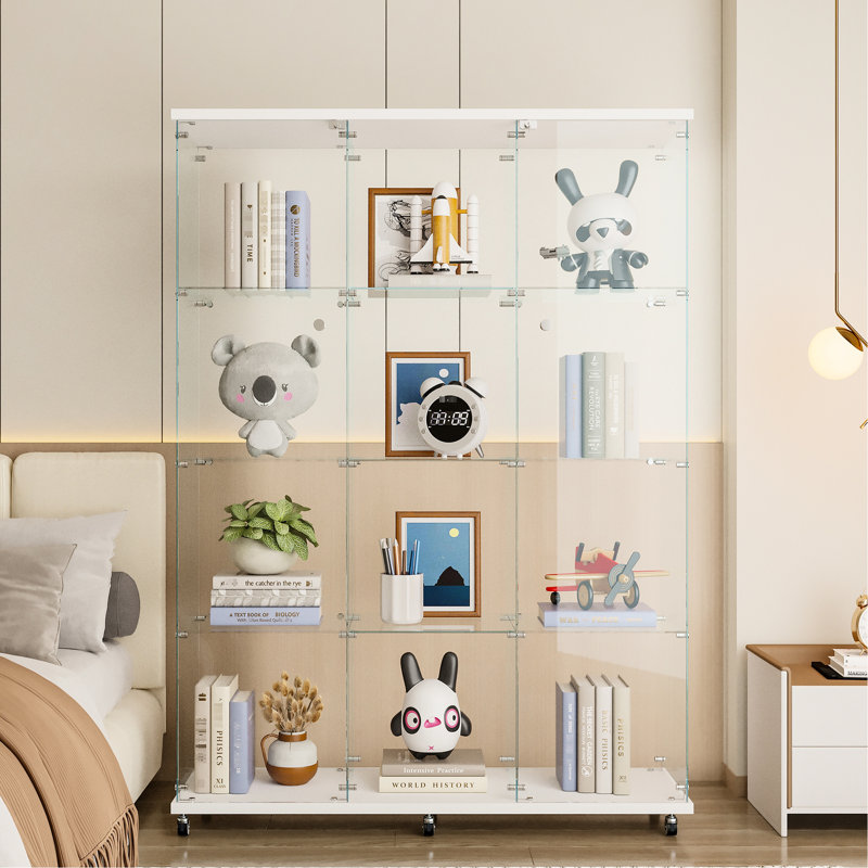 Très grande unité de présentation en verre, pour le salon - noir / blanc, grand potentiel de rangement, panneaux trempés, structure en bois massif, armoire à 4 étapes d'assemblage simple, capacité de bureau de chambre à coucher,