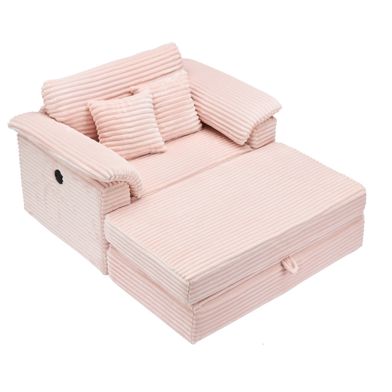 Fauteuil en velours côtelé 48,48 pouces avec tabouret de rangement - rose pour le confort de la chambre à coucher