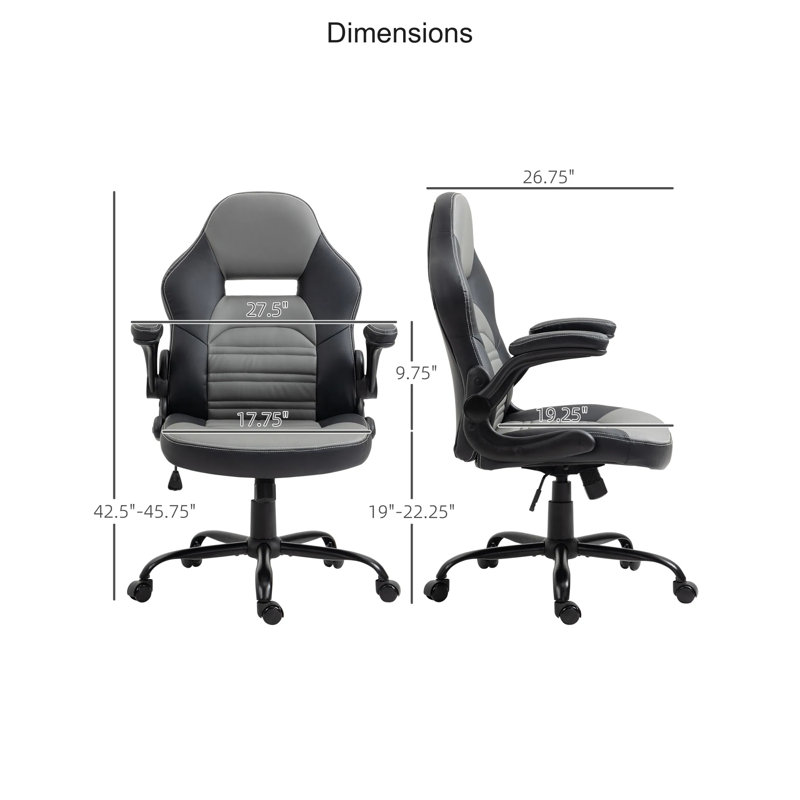 Chaise de bureau d'ordinateur de course pivotante durable et confortable avec roulettes pour accoudoirs rabattables