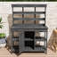 Banc d'extérieur en bois 66 po avec tablettes de rangement, 2 tiroirs et armoire-40065256
