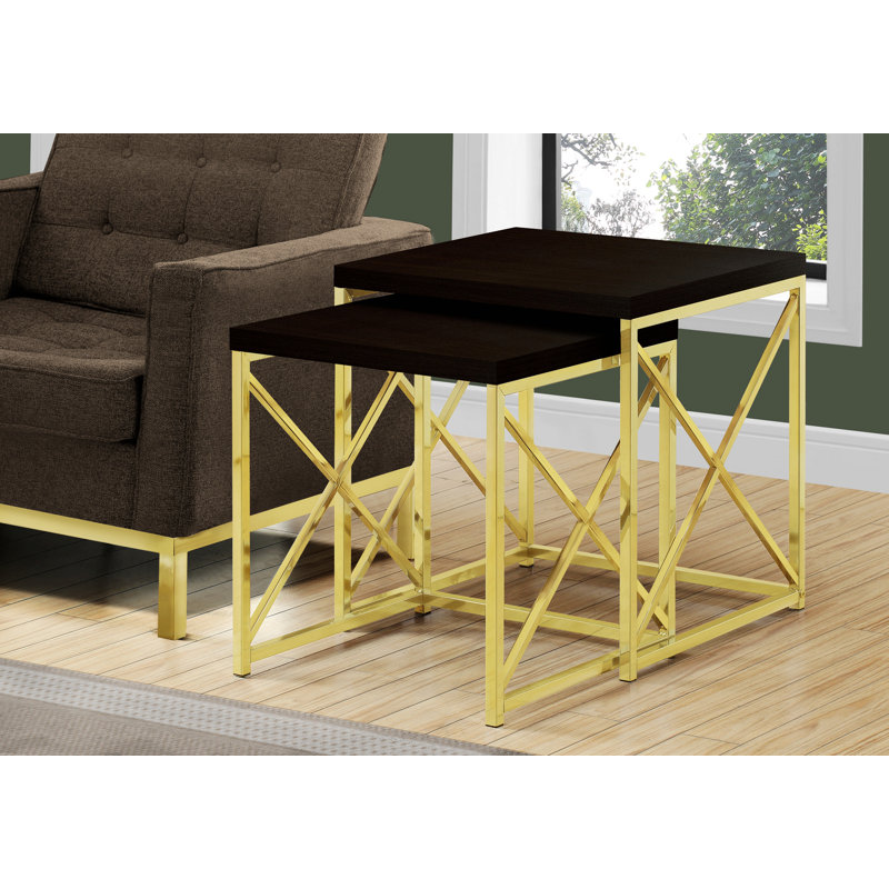 Indoor Small Table, 2 Pieces End Table, Nesting Table, Side Table With Metal Legs