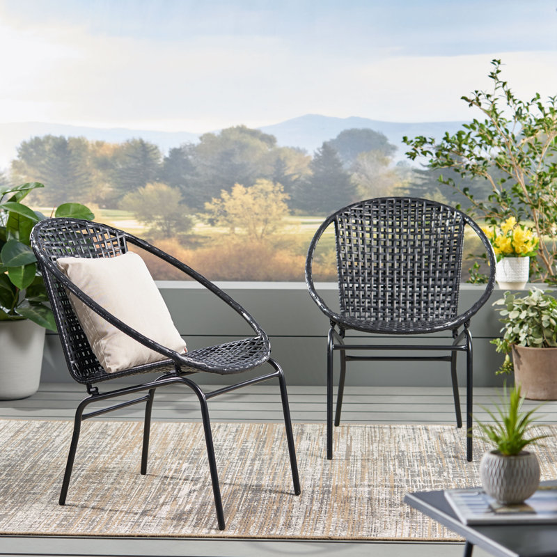 Desdemona Wicker Outdoor Lounge Chair, Black