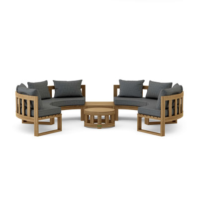 Circular Modular Teak 8 - Person Patio Conversation Sets with Sunbrella® Cushions