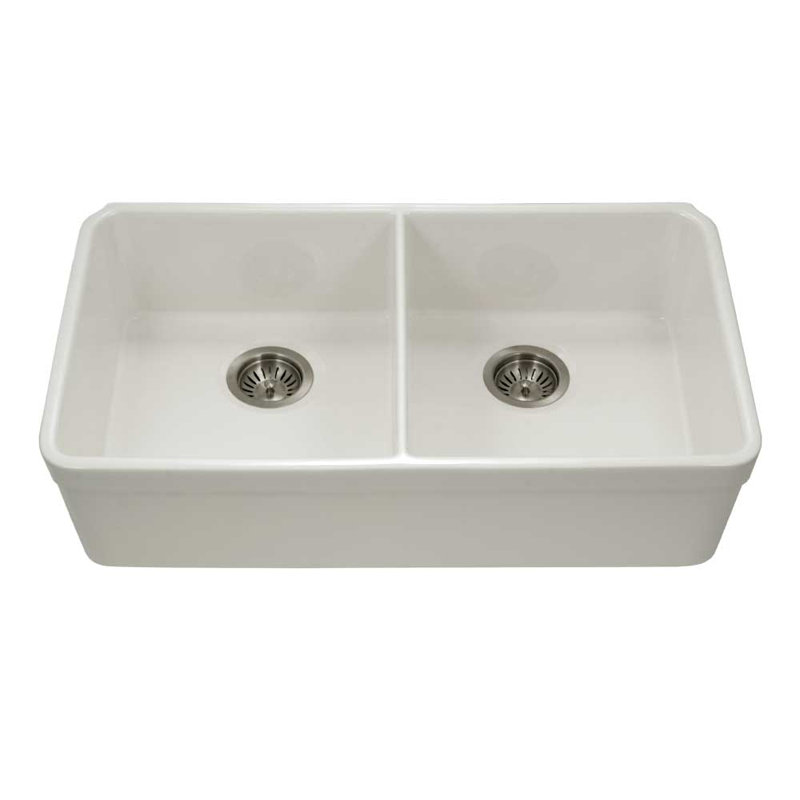 Houzer Apron Front / Undermount 32-3/16" Fireclay Double Bowl 50/50 Kitchen Sink, Biscuit