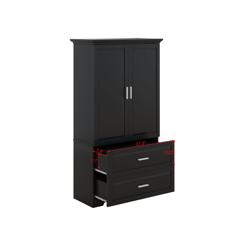 Armoire avec deux portes et tiroirs, tablette réglable, Noir