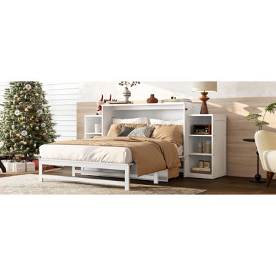 Lit escamotable double avec tiroirs et tablettes de rangement spacieux. Idéal pour les chambres d'amis ou les chambres compactes. Blanc
