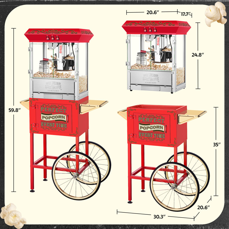 Great Northern Popcorn 10oz Machine with Cart, Red, Red