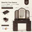 Meuble-lavabo cannelé l 53 po à 9 tiroirs avec miroir arqué à 3 lumières DEL, coiffeuse cannelée moderne à 3 côtés-1492433946
