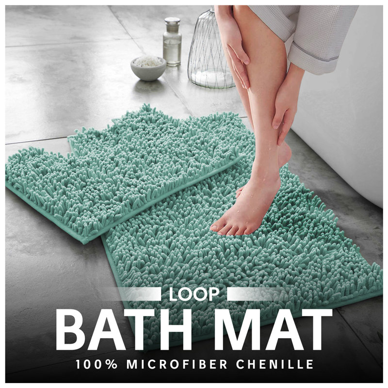 Modern 2 Piece Bathroom Rug Set Microfiber Chenille Bath Mat & Pedestal Mat Super Soft Non Slip Absorbent Washable, Duck Egg