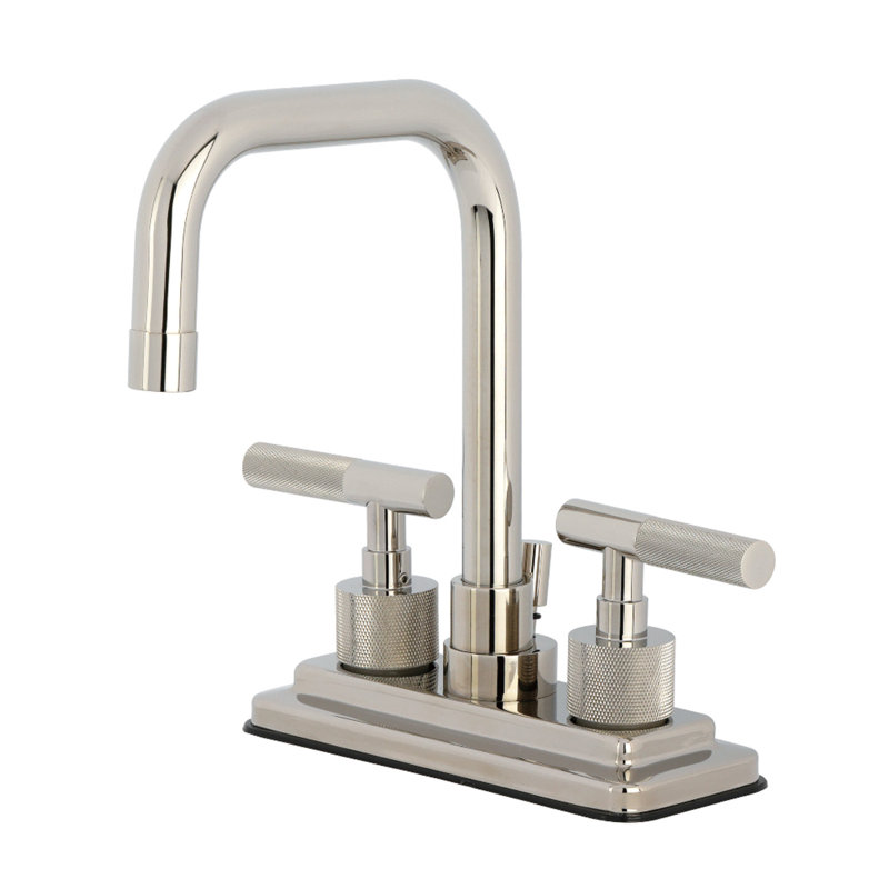Robinet de salle de bain central à 4 trous à fixation sur comptoir à 3 trous avec poignée moletée et bonde escamotable en laiton Kingston