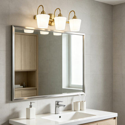 3-Light Golden Bathroom Vanity Light Fixtures, Modern Wall Sconces With Milk White Glass For Kitchen Bedroom Hallway