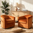 Upholstered Orange Velvet Swivel Barrel Chair