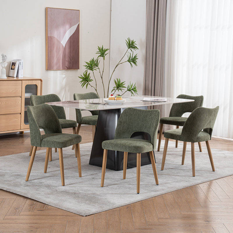 Modern Upholstered Dining Chair with Chenille Fabric and Solid Wood Legs, Gray