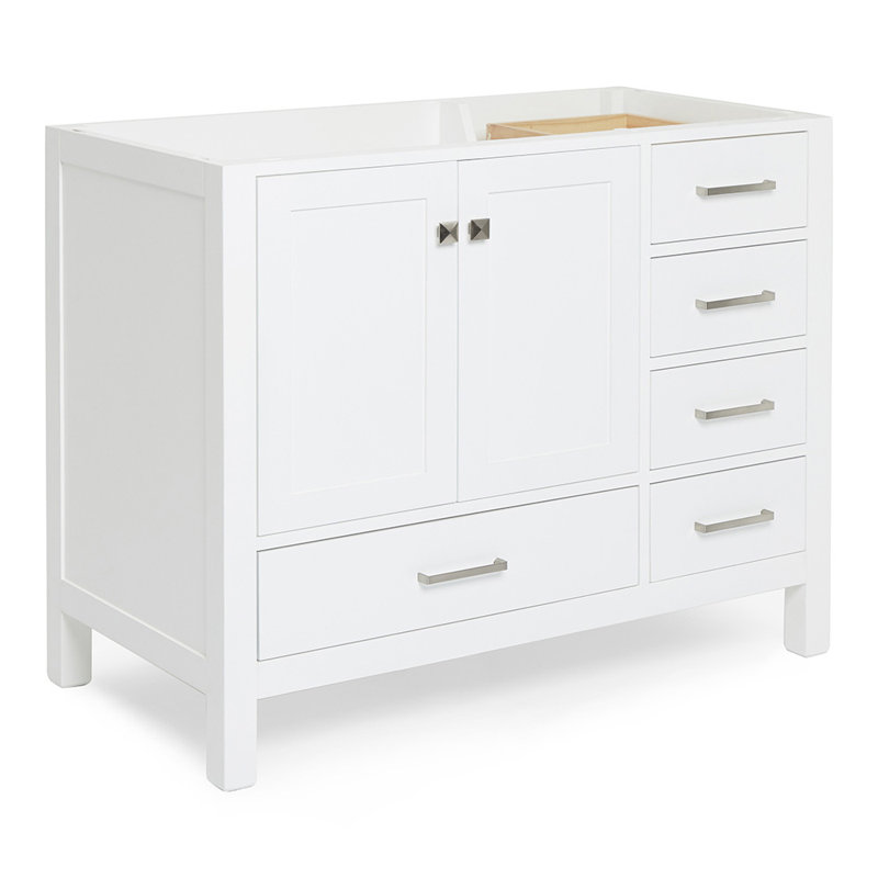 Cambridge 42'' W Single Bathroom Vanity Base, White, Brushed Nickel