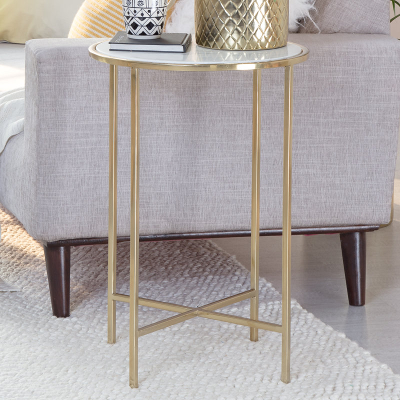 Elliott Round White Marble and Gold Metal Side Table