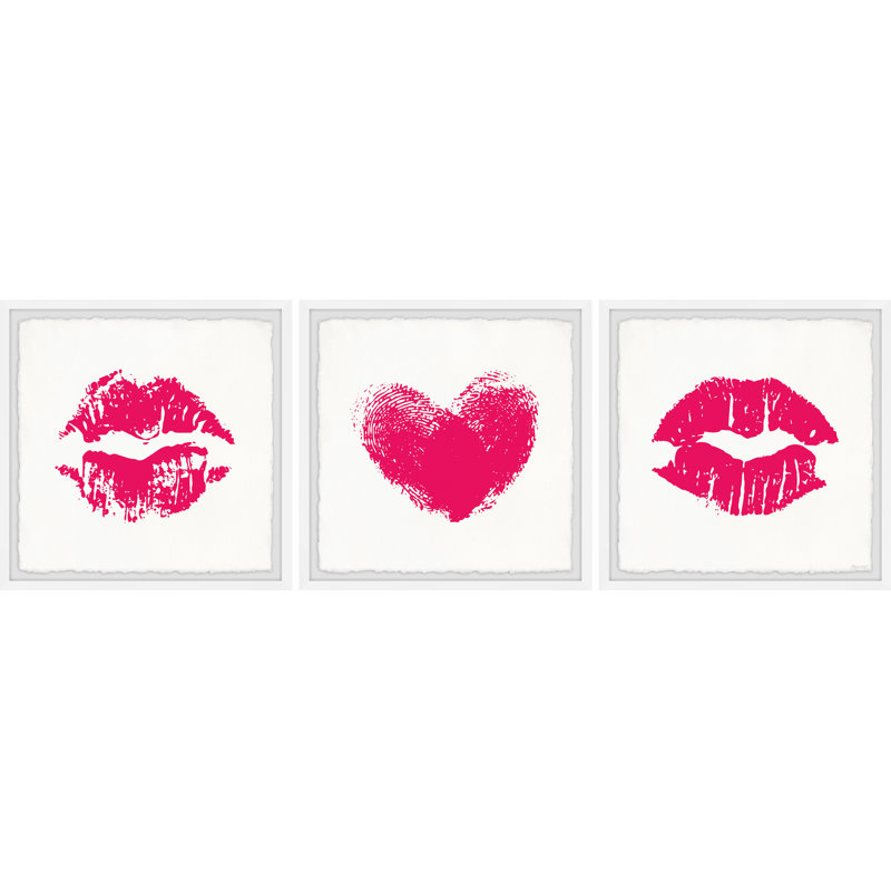 Lips And Hearts by Marmont Hill - 3 Piece Single Picture Frame Print Set, 61cm H x 61cm W x 3.81cm D