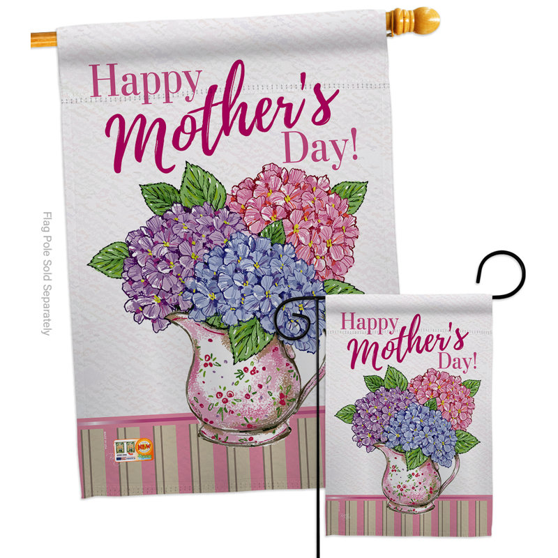 Hortensias à impressions de polyester de 2 côtés 40 x 28 po maman day ensemble de drapeau