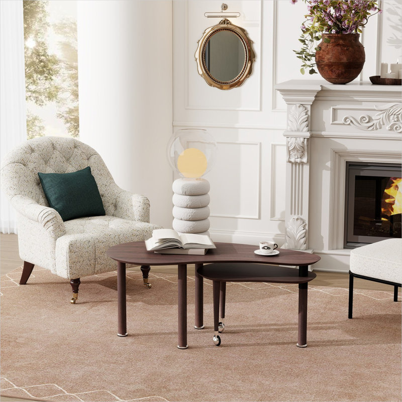 Table basse gigogne en bois massif et placage de bois brun, 47 po