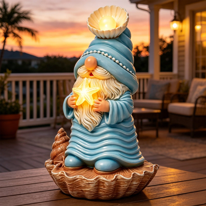 Statue de jardin solaire Beach Gnome, pour patio, cadeau de Noël de Pâques pour les amoureux du jardin, balcon, cour, cadeau de fête des Mères