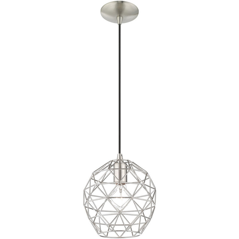 Luminaire suspendu géométrique 1 lumière, Nickel brossé / noir, Nickel brossé
