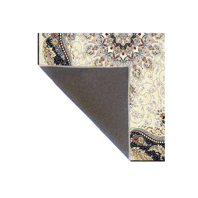 Tapis décoratif crème crème à motif tissé moderne lavable à la machine, Sous-tapis carré 3 pi 3 po inclus