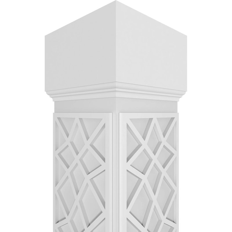 Craftsman Classic Square Non-Tapered Mosaic Fretwork Column w/ Mission Capital & Base, 96" H x 7.62" W x 7.62" D