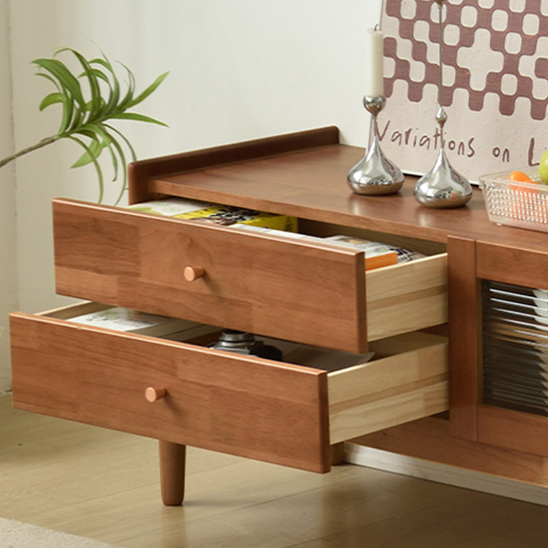 Solid Wood TV Stand Ample Storage Elegance, Light Brown