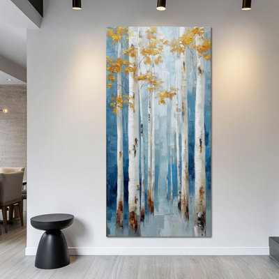  Birch Tree Wall Art, Large Vertical Landscape Wall Art Canvas, Modern Impressionist Pine Tree Art Prints for Living Room, Aspen Tree Pictures Wall Decor for Bedroom, Home Living Room 16x32 In