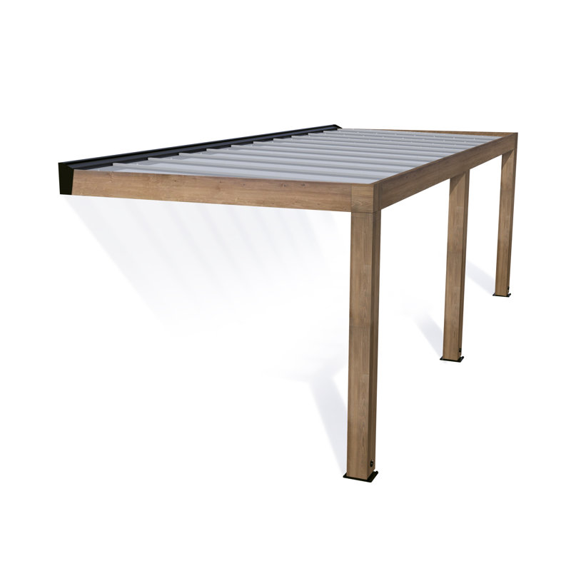 Palram - Canopia Helsinki 24' W x 10' D Polycarbonate Cedar Wood Patio Cover Awning - Brown/Light Gray