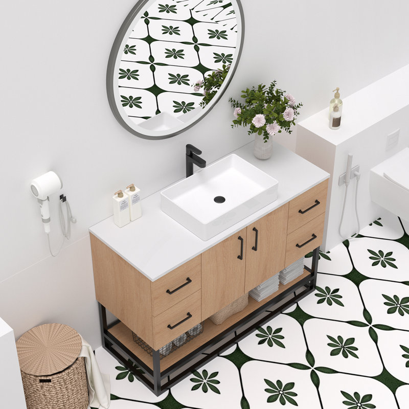 Ensemble de meuble-lavabo simple 48 po avec lavabo et tablette inférieure ouverte