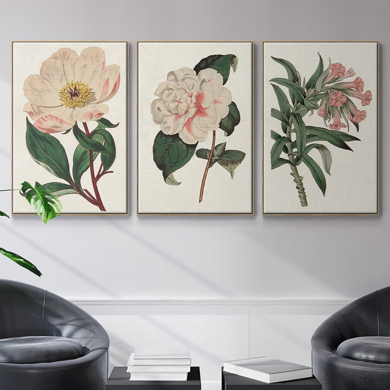 Mélange floral rose VI, Cadre en bois naturel, H 36 po x l 72 po x P 2 po