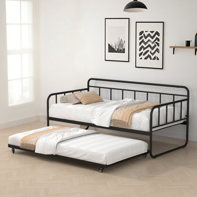 Twin Size Metal Daybed With Trundle, Black