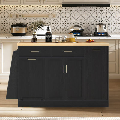 48.8" Kitchen Island Kitchen Cart on Wheels, Kitchen Bar Table with Tilt Out Trash Can Storage Cabinet