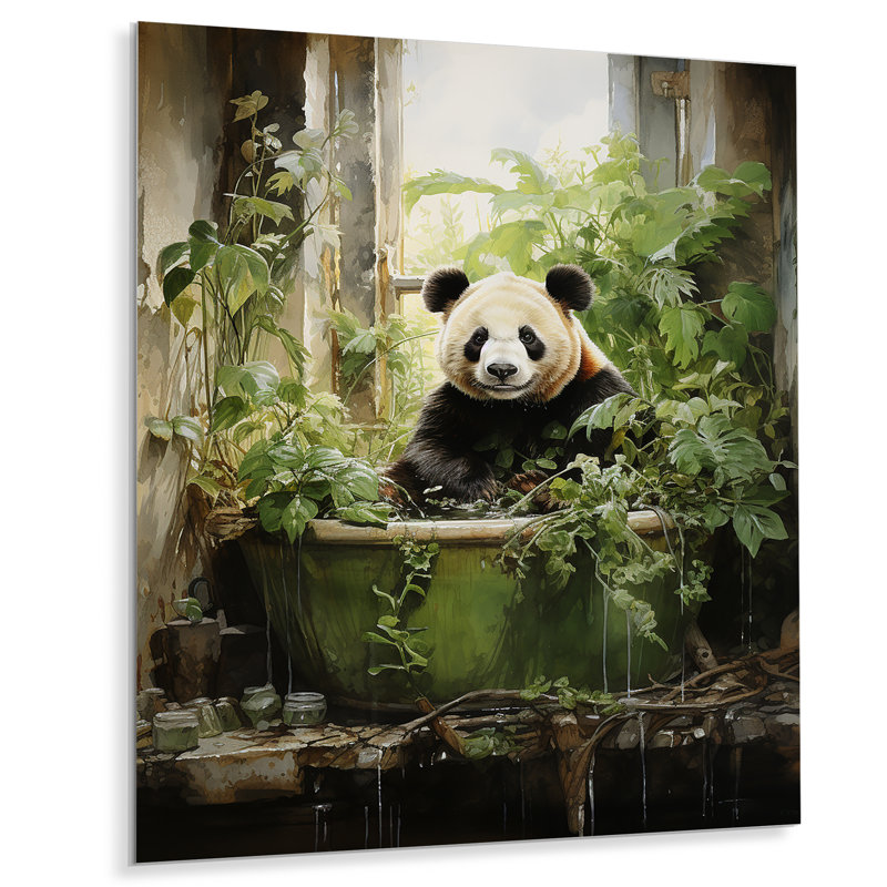 Green Tranquil Panda Bath III - Bathroom Metal Wall Art, 20" H x 12" W x 1" D