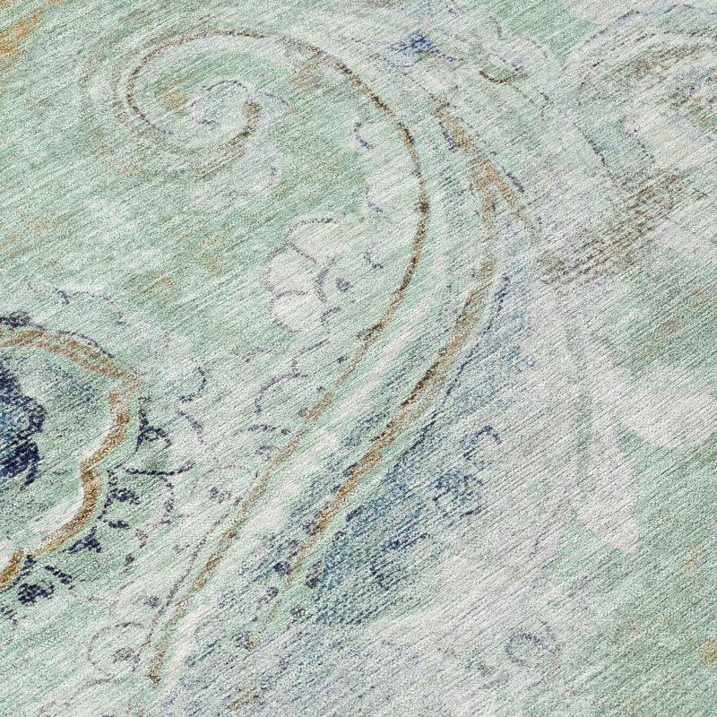 Machine Washable Indoor/Outdoor Chantille ACN2748 Paisley Rug, Aqua, 8' Round