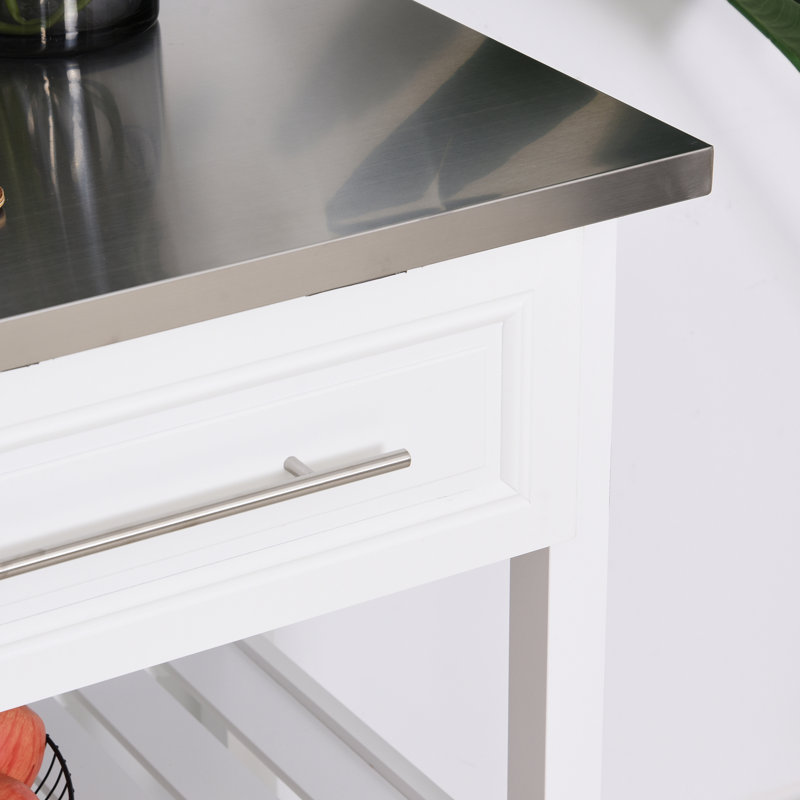 Kitchen Island On , Stainless Steel Worktop And Rustic Style, Gray, With Storage Drawers Shelves For Organization In Cart, Worksurface, 2 Shelves, Space Efficient