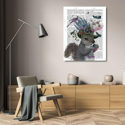 Fab Funky Gallery Wrapped Canvas Art Titled: Squirrel Birdkeeper and Blue Acorns (47_192172D)