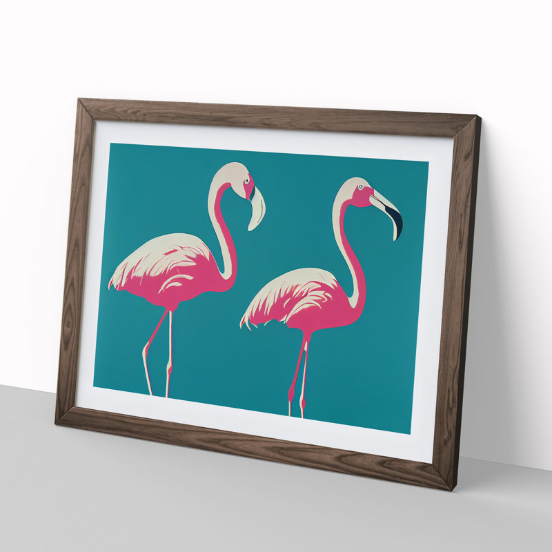 Expressive Flamingos - Single Picture Frame Print, 46cm H x 64cm W x 2cm D, Walnut